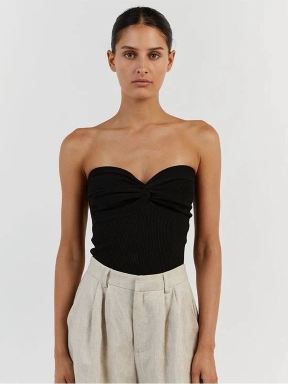 DISSH Anika Knit Strapless Twist Knot Tube Top Black US 2